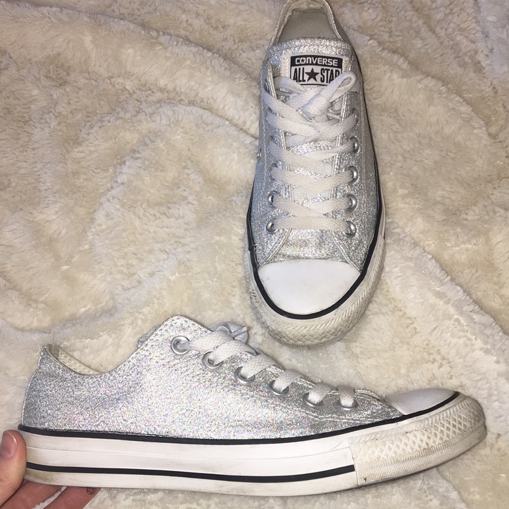 Silver glitter converse all star low tops